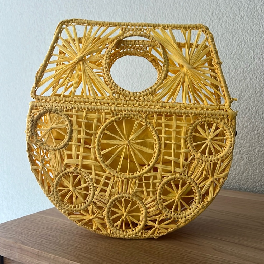 House of Harlow rattan woven bag yellow